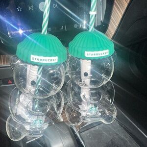 Starbucks Clear Bear Tumblers with Green Lids